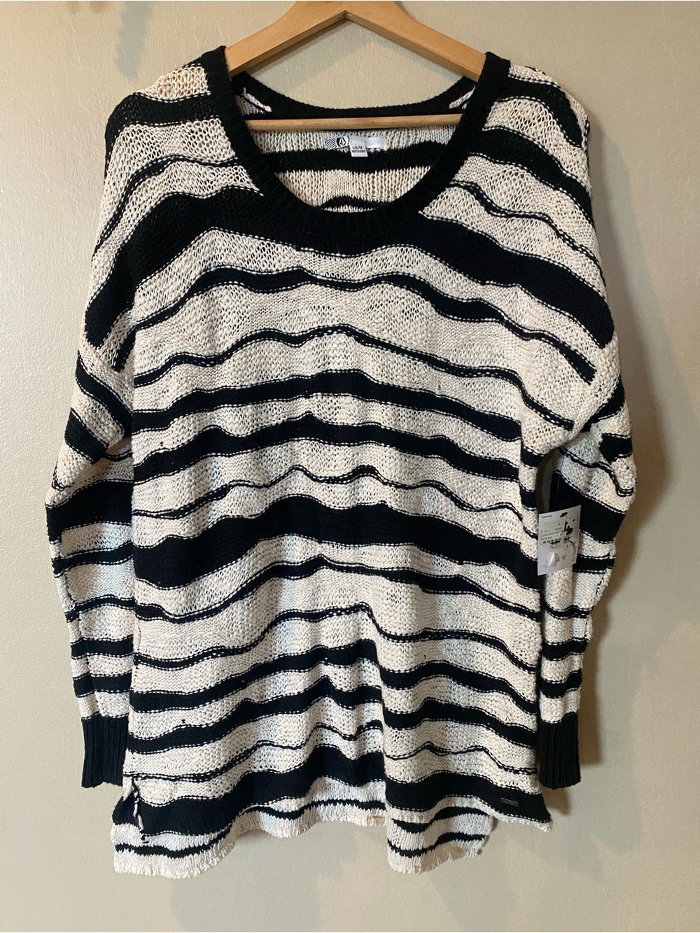 Volcom Black & Cream Striped Scoop Neck Sweater